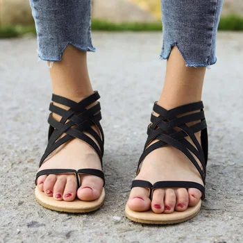Femei Legați În Cruce Gladiator Sandale Casual Plat Roma Stil Pantofi De Vara Moda Soft Flip Flop Sandale De Plajă Feminin