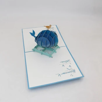 3D Manual de Desene animate Pasăre și Flying Blue Whale Hârtie Invitație, Felicitare Copiii Prietena Petrecere de Aniversare pentru Copii Cadou de Ziua