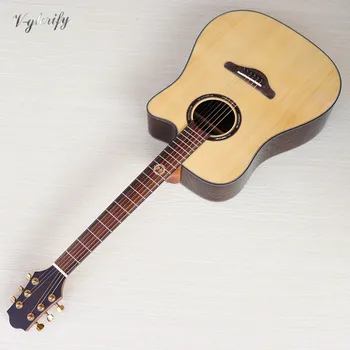 De înaltă calitate 6 string pasăre inlay 41 inch chitara acustica din lemn masiv de sus cutaway folk chitara EQ culoare naturala de lemn de trandafir cu defect