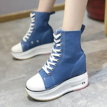 LazySeal 9cm Înălțime Creșterea Glezna Cizme pentru Femei Dantela-up Panza Pantofi Platforma Femeie Indesata Unic Adidasi Cizme pentru Femei