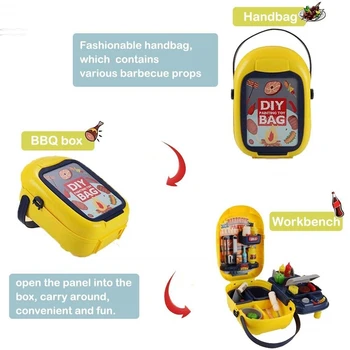 BARBECUE Joaca Set Accesorii Valiza Ambalaj Cutie de Depozitare pentru Copii Alimente Gratar de Gătit Bucătărie Pretinde Juca Jucării