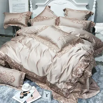 Aur roz 100S de lux din bumbac Egiptean regal set de lenjerie de pat king queen-size carpetă acopere Broderie lenjerie de pat pat de foi de lenjerie de pat set