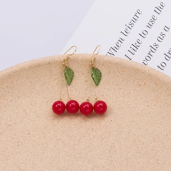 Amuzant Roșii Cherry Agățat Cercei pentru Femei de Moda de Fructe Estetice Dulce coreea Moda Cercei Geometrice Unice de Distracție Bijuterii