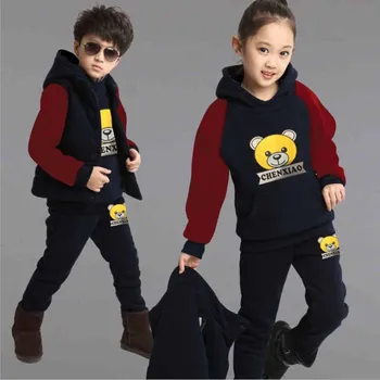 Nouă Fete Băiat Set de Iarna Copilului Sport Gros Fleece Hanorac+Pantaloni+Vesta 3pcs Seturi de Îmbrăcăminte pentru Copii Băiat Jachete Casual, Costume