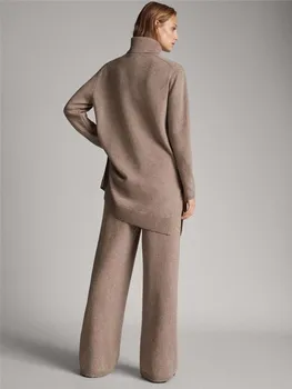 Noi Cașmir 2 Bucată de Moda Pulover Guler Și Pantaloni Largi Picior 2020 Vânzare Fierbinte Plină Iarnă Vânt Leneș Tricot Femeie din Două piese