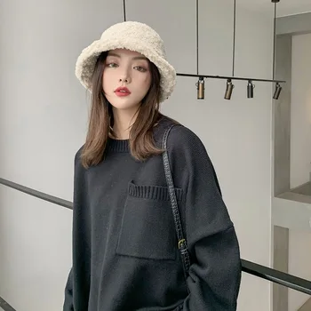 2019 Pălărie de Iarnă pentru Femei, Versiunea coreeană Pescar Pălării ,Lână de miel cu Blană Pălărie ,Moda Instagram Fete Pălării de Iarnă