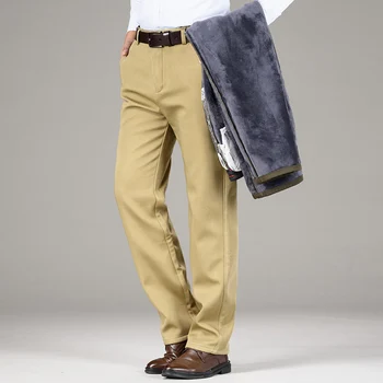 5 Culori de Iarnă pentru Bărbați Cald Fleece Pantaloni Casual Clasic Stil de Moda de Afaceri Direct Kaki Modal Gros Pantaloni Brand de sex Masculin
