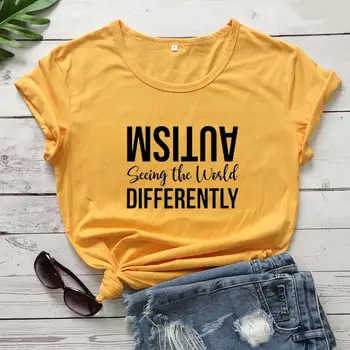 Noua Moda pentru Femei Autism Vezi Lumea Diferit Tricou Autism T-Shirt Mama Autism Tricouri bumbac casual slogan tee top O017