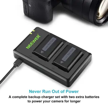 Neewer NP-FW50 Camera Încărcător de Baterie Set pentru Sony (2-Pack de Înlocuire Baterii de 1100mAh, Intrare Micro USB Dual Charger)