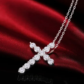 DOTEFFIL Argint 925 18 Inci Mari AAA Zircon Pandantiv Cruce Colier Pentru Femei de Moda de Nuntă Farmec Bijuterii