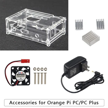 Acril Transparent Caz pentru Orange Pi PC-ul de + 5V 3A Alimentare Adaptor + Aluminiu radiator + Ventilator Compatibil Orange Pi PC Plus