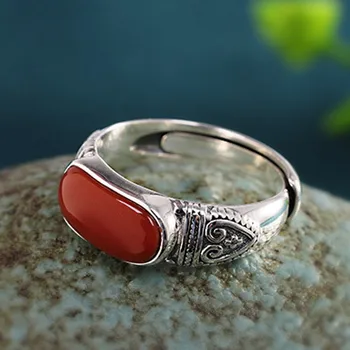 BOCAI noi s925 argint pur de accesorii noua roșu agat roșu corindon inel simplu și generos deschiderea femeie de moda ring