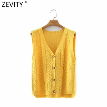 Zevity 2021 Femei V-Gât Bomboane De Culoare Poftă De Mâncare Croșetat De Tricotat Vesta Pulover Femme Chic Dulce Pieptul Vestei Cardigane Topuri S618
