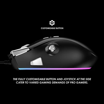GameSir GM200 Gaming Mouse cu 6 Butoane Programabile si 1 Joystick, Prestabilite MOBA Modul și Modul FPS, RGB cu LED, Reglabile DPI