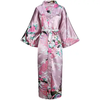 Plus Dimensiune 3XL Bleumarin Florale Halat de Mireasa Nunta de domnisoare de Onoare Acasă Lung Rochie de Vara, Pijamale Femei Satin Kimono-Halat de baie