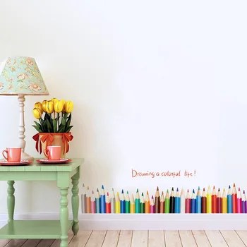 Creion colorat Plinte Autocolante de Perete camera Copii Dormitoare Baie Eco-friendly Decalcomanii de Vinil Art Decor Acasă Wallposter Murală