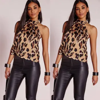 HIRIGIN Dantela Femei Leopard de Imprimare fără Mâneci Vesta Tricou Casual de Vara Topuri Tee Doamna Haine de Vară Costum