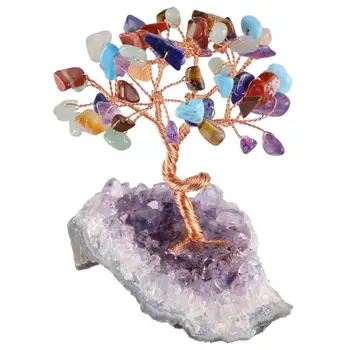 TUMBEELLUWA Cristal Copac Bani, Naturale Ametist Cluster de Bază Bonsai Figurina pentru Bogăție și Noroc Decor Acasă 3.5-4.7