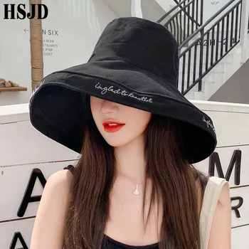 Super Mare, Margine Anti-UV Plaja Pălărie de Vară pentru Femei Pălării de Soare Pliabila Găleată Pălărie 2020 Moda Scrisoare Broderie de sex Feminin Vizorul Capota