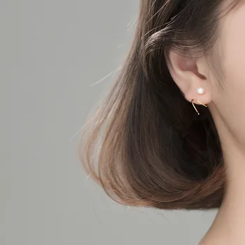 Trustdavis Argint 925 pentru Femei 5mm Pearl Ureche Oasele Urechii Catarama Inel Bine Ambalate Mini Dublu Inel Cercei DA997
