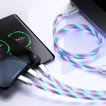 3 în 1 care Curge Lumina de Încărcare Rapidă Cablu de Încărcare Micro USB de Tip C Cablu de Date pentru iPhone, Samsung, Huawei, Xiaomi