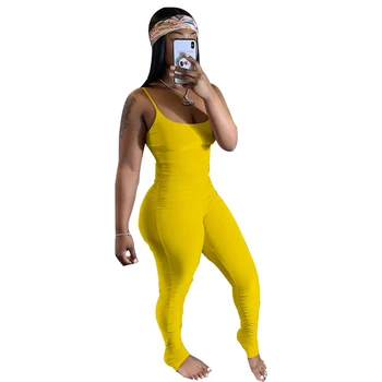 Multicolor Femei Salopeta De Vară 2020 Curea De Spaghete Fără Mâneci Drapat Street Biker Salopetă De Fitness Skinny-O Singură Bucată Costume