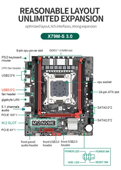 X79M-S Combo de placi de baza X79 set E5 2690 CPU 4 x 8GB = 32GB DDR3 1333Mhz DDR3 ECC REC COOLER Kit SATA3.0 USB3.0 NVMe M. 2