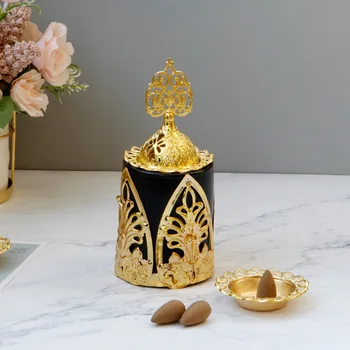 Aur din orientul Mijlociu metal arzător de tămâie, negru mat, alb ceramic masă arzător de tămâie decor