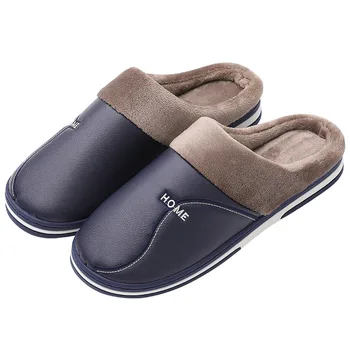 Iarna Cuplu din Piele, Bumbac, Papuci de Mari Dimensiuni Pantofi pentru Bărbați Interioară Caldă Non-alunecare rezistent la apa Bumbac Papuci Femei Flip flop