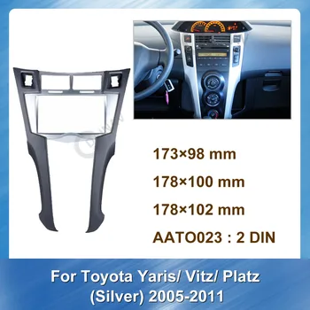 2 Din Masina Radio Casetofon DVD Fascia Panoul GPS Cadru pentru Toyota Yaris Vitz Platz 2005-2011 (Argint)panoul de bord Instalare Montare