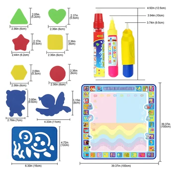 2020 Nou Fierbinte 100x100cm Apa Magie Desen Mat Doodle Mat &4 creioane &1 Timbre Set Tablou de Bord Jucarii Educative Pentru Copii