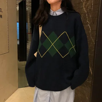 Model Geometric Pulover Femei De Moda De Bază Topuri Casual 2020 Feminin Maneca Lunga Coreean Vânzare Fierbinte Supradimensionat Pulovere Pulover Tricot