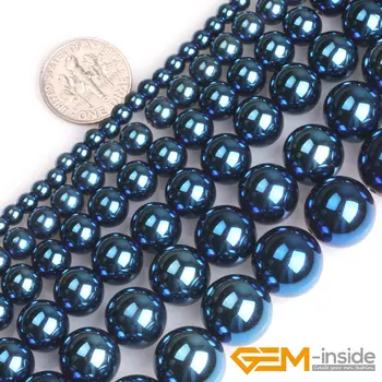 Albastru Metalizat Filmate Rotunde Reflecție Magnetic Margele Hematit Pentru a Face Bijuterii Strand 15