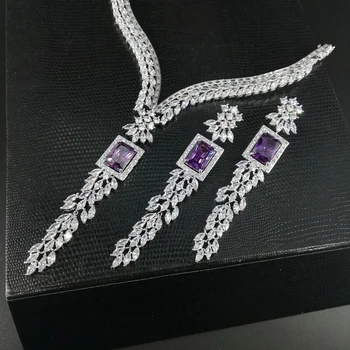 NOUA MODA vintage V stil violet pătrat zircon colier cercei mireasa nunta banchet rochie formale set de bijuterii transport gratuit
