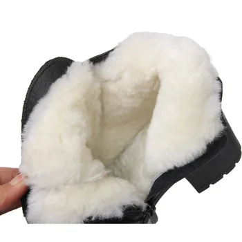 DRKANOL 2020 Moda din Piele Glezna Cizme Femei de Iarna Blană Lână Cald Zăpadă Cizme Negre Toc Gros Cizme din Piele Pantofi