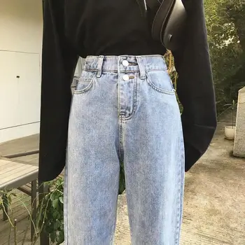 Blugi pentru Femei de Înaltă Talie Elastic Fermoar la Glezna-lungime Denim Solid Simplu Femei Pantaloni Chic de Moda Harajuku de zi cu Zi Vrac Studenți