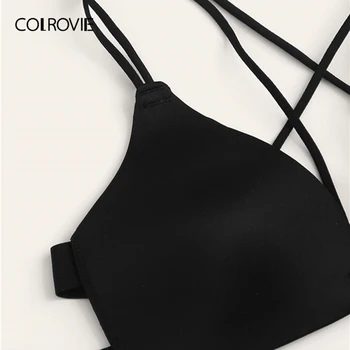 COLROVIE Negru Criss Cross Set de Lenjerie pentru Femei Față de Aproape Intimii 2019 Solid Wireless Sexy Seturi Doamnelor Sutien