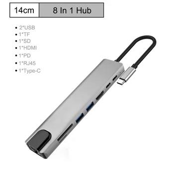HUB USB C HUB pentru a Muti USB 3.0 HDMI 4K /SD/TF Card Reader/ PD încărcare Audio /RJ45 Adaptor pentru MacBook Pro de Tip C Hub splitter