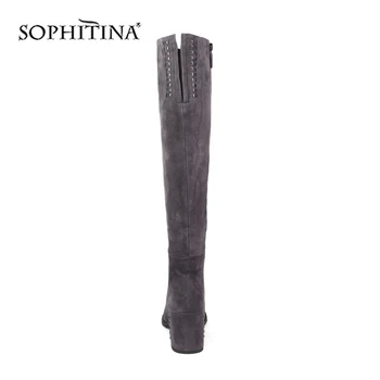 SOPHITINA Cizme pentru Femei de Moda de bijuterii din Metal de Înaltă Calitate, Copil Piele intoarsa Toc Pătrat Noi Femei Pantofi Cald Genunchi-Cizme Înalte către pc206