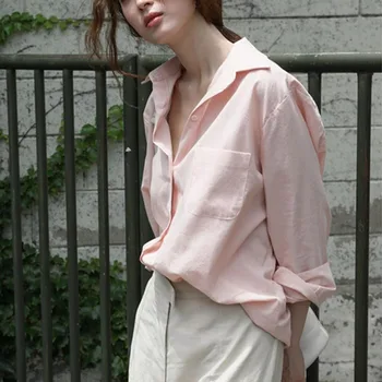 2021 Noi Maneca Lunga pentru Femei Tricou Roz Tricou coreean Vrac Singur Pieptul Femei de Moda Bluze Casual Streetwear A12087