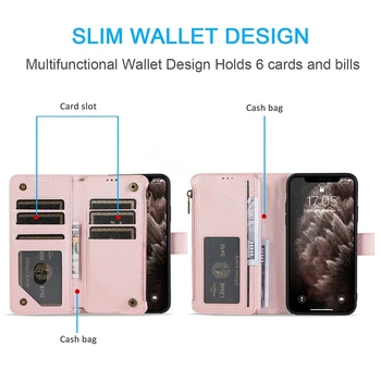 Litchi Textura Mata Piele Flip Caz cu Fermoar pentru IPhone SE 2020 11 Pro Max Xr X Xs Max 8 7 6 Plus 6s Carduri de Titularul Portofel Acoperi