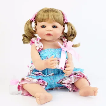 55cm Plin de Silicon Vinil Renăscut Baby Doll Jucarii Fete Bonecas 22inch Nou-nascut Printesa Blonda Bebe in viata Copii Xmas Cadou de Ziua de nastere