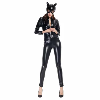 Umorden Costume De Halloween Pentru Adulti Femei Din Piele Rider Motocicleta Jacheta Cat Lady Costum De Catwoman Catsuit Salopeta Plus Dimensiune