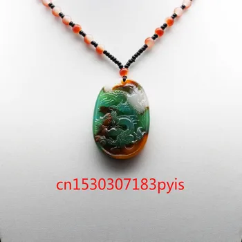 Naturale de Culoare Jad Dragon Phoenix Pandantiv Colier Chinez Sculptat Cpdom Jadeit Bijuterii de Moda Amuleta pentru Barbati Femei Iubitor de Cadouri