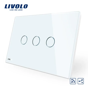 Livolo Touch Comutator,AU/NE-Standard,VL-C903SR-11,3-Banda 2-Way Remote Touch Comutator de Lumină, de Cristal Panou de Sticlă,Indicator LED