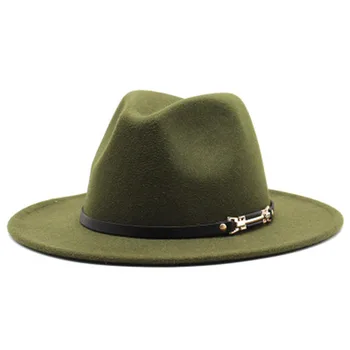 Palarie fedora trupa catarama fascinator felted pălării bărbați margine largă toamna iarna verde negru nou clasic de lux femei de iarnă pălării