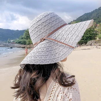 Moda moda de vara Pliabil de Bumbac Respirabil Plaja arc pălării de soare pentru Curea Femei Plaja Palarie de Soare Pliabila Pălărie de Paie cu Boruri