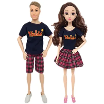 2sets Cuplu Iubitor de Uzura Casual Haine pentru Papusa Barbie Costume de Sus Tricouri Fusta pantaloni Scurți pentru Ken Băiat Păpuși 1/6 Accesorii de Jucarie