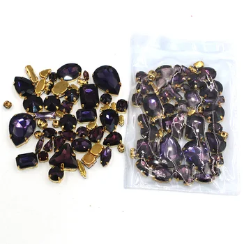 50pcs/sac accesorii de Îmbrăcăminte forma mixta Deep purple pahar de cristal de cusut strasuri cu aur de bază pentru rochie/îmbrăcăminte/încălțăminte