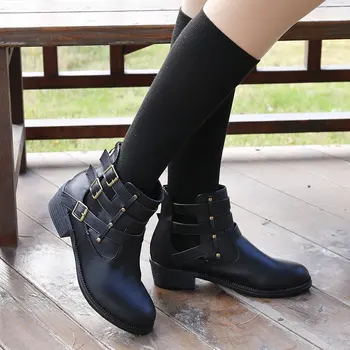 2020 Iarna pentru Femei de Moda Glezne Cizme Multi-catarama din Piele cu Fermoar Spate Bloc Toc mic de Femei Pantofi Scurt Chelsea Cizme